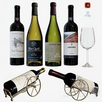 现代酒瓶酒杯组合